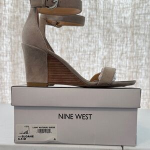 Nine West Beige Suede Wedge Sandals